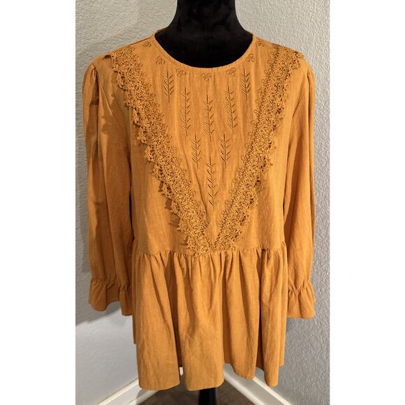 Indie & Co XXL Women's Crochet Embroidered Detail Ruffled Top Boho Cottagecore - Picture 6 of 10